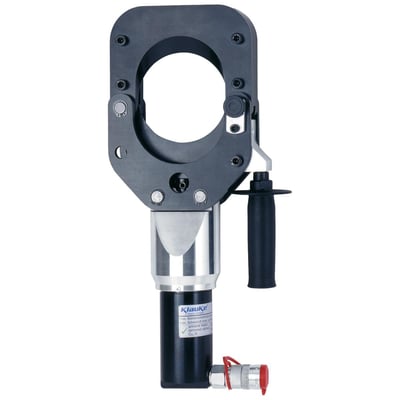 Klauke hydraulisk klippehoved med en skærekraft på 120 kN og et stort hul på 105 mm til kraftige kabler.