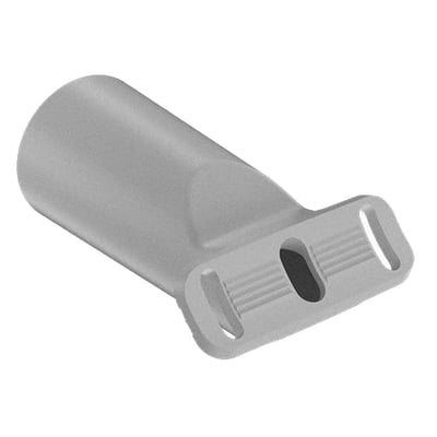 Gabbro Ø60 beslag til vejarmatur fra Ansell Lighting, vist fra siden med monteringsøjer og indvendige ribber.