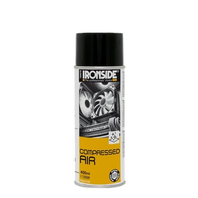 Ironside trykluftspray på 400 ml i dåse med sort hætte og gul-hvid etiket.