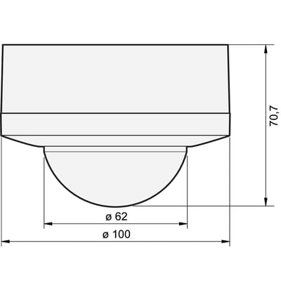 Teknisk tegning af Niko P42LR tilstedeværelsessensor med dimensioner for diameter og højde.