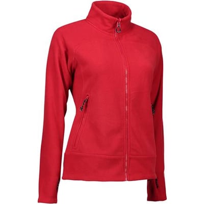 ID Identity Damefleece zip mix cardigan i str. 3XL i en flot rød farve med lynlås og sidelommer.