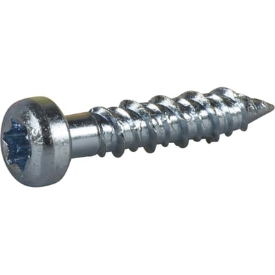 Essve betonskrue 6,3 x 30 mm med panhoved og TX 30 TX-bit, elforsinket stål med helgevind på hvid baggrund.