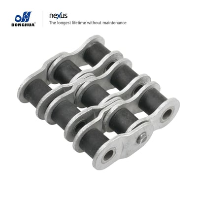 Donghua Nexus 10B-3-C SLR triplex kædeled med dobbelt forkrøbning, vist skråt med tre rækker mørke ruller.