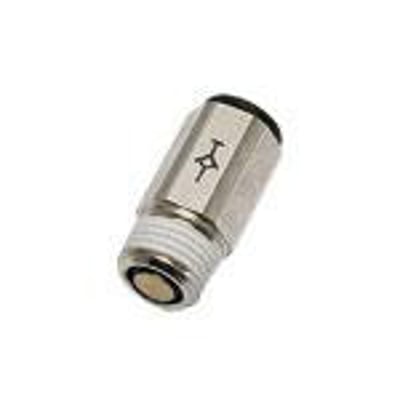 Parker Enkelt Union 3091 med kontraventil, 8mm OD og R1/4 udvendigt BSPT gevind i forniklet messing.