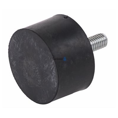 Cylindrisk vibrationsdæmper type 4 med sort gummi, 50mm diameter og 20mm højde, samt M10 gevind.