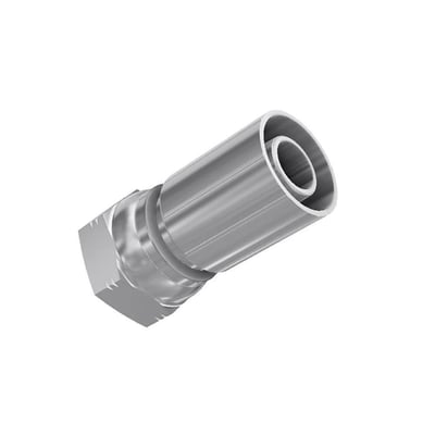 Parker 19248 hydraulikfitting i stål med 3/8" BSP-omløber til 1/4" slange, vist skråt med åbent indstik.
