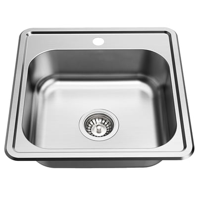 Lavabo LA 410 firkantet køkkenvask i rustfrit stål med poleret overflade, viser hanehul og bundventil til nedfældning.