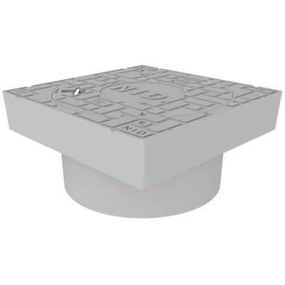 NID 425 mm karm/dæksel uden lås, firkantet design i grå komposit, monteret på et rundt rør.