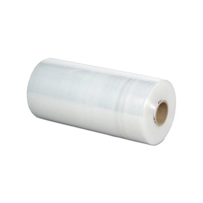 Klar strækfilm på en rulle, 20my tyk, 500mm bred og 1570m lang, perfekt til strækmaskiner.