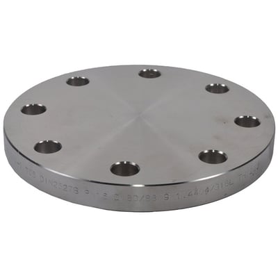 Indura blindflange på 60,3 mm i AISI 316L, vist skråt ovenfra med jævnt fordelte bolthuller langs kanten.