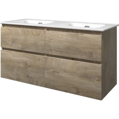 Sanibell Proline møbelsæt med rå eg finish, 121cm bredt med fire softclose skuffer og integreret greb.