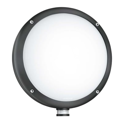Steinel L 330 LED udendørs armatur i antracit, med en rund, hvid lyskilde og indbygget sensor.