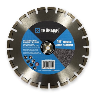 Thürmer diamantklinge til asfalt med sølvfarvet, segmenteret skærekant og blå mærkat, 400/25,4 mm.