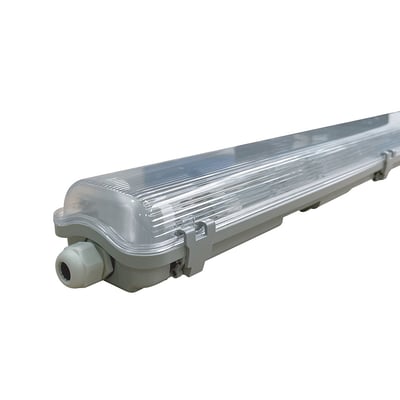 Hvidt V-TAC T8 LED-armatur på 150 cm med gennemsigtigt dæksel, til to LED-rør på 150 cm.