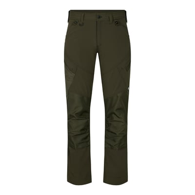 FE Engel X-treme håndværkerbukser i mørkegrøn med 4-vejs stretch, str. 116, vist fremadrettet på hvid baggrund.