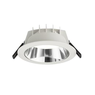 Inverso G2 Ø150 LED spot i hvid med krom reflektor, 6W og 800lm, set forfra på hvid baggrund.