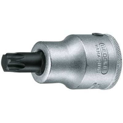 Gedore Torx T60 top 3/4" med indre firkantsdrev, kromfinish og praktisk skridsikker knurling for godt greb.