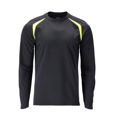 Mascot langærmet T-shirt i mørk marine med Hi-Vis gule detaljer på skuldrene, str. 3XL.