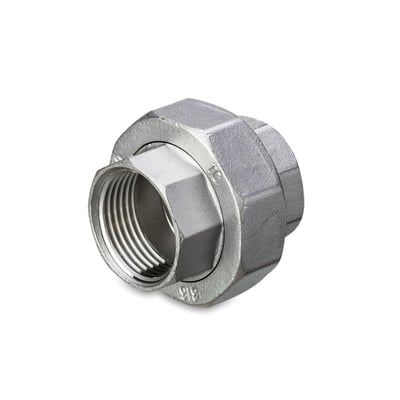 Union muffe/muffe med konisk tætning i rustfrit stål, 1/4" gevind, 20 bar tryk, med synlig mærkning af materiale og størrelse.