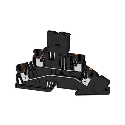 Weidmüller Push IN sikringsklemme til 4mm² ledere, sort, med fortinnet kobber og aftagelig sikringsholder.