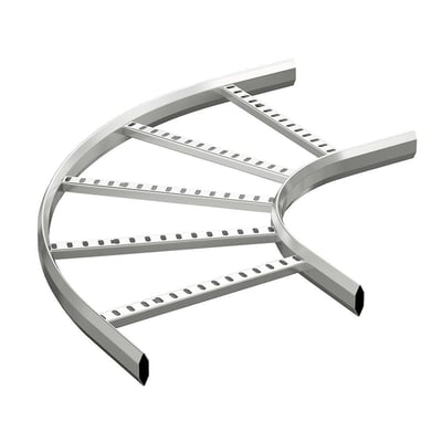 Oversigtsbillede af en 90 graders indvendig bøjning til kabelstiger, lavet af stål og varmgalvaniseret, 300mm bredde.