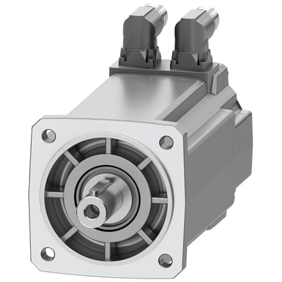 Siemens SIMOTICS S-1FK2 CT servomotor med 6 Nm moment og 1,45 kW effekt, vist på hvid baggrund med aksel og tilslutningsstik.