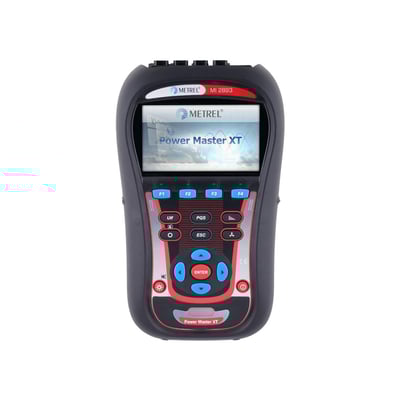 Metrel MI2893 Power Master XT Advanced effektkvalitetsanalysator med stort farvedisplay og tydelige betjeningsknapper, vist på hvid baggrund.
