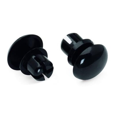 To sorte Wago fastgørelsesbøjler i plastik, 6 mm i diameter, vist på hvid baggrund.