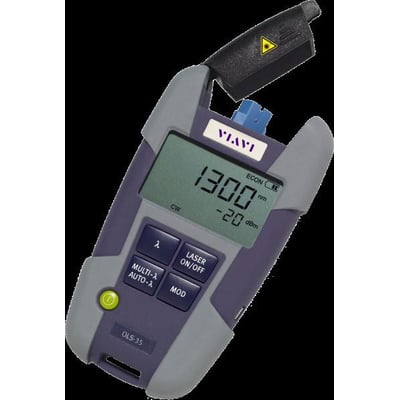 Smartpocket OMK-34V2 multimode kit med lyskilde OLS-35, viser displayet med 1300 nm og -20 dBm.