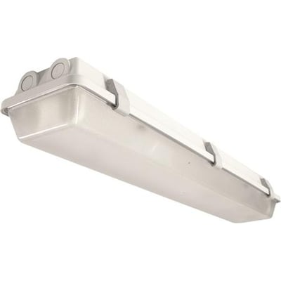Lumitech Super Marine LEDtro er et aflangt, gråt LED-vægarmatur med lys afskærmning, set skråt nedefra.