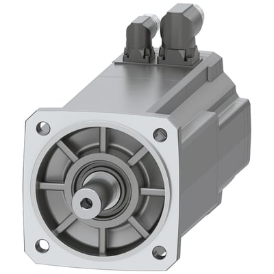Siemens SIMOTICS S-1FK2 CT servomotor med en M0 på 12 Nm, viser et detaljeret nærbillede af drivakslen og monteringsflangen.