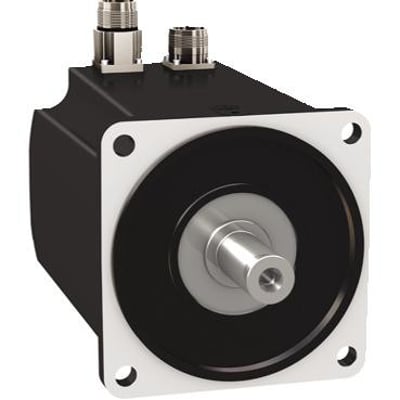 Schneider Electric BMH servomotor med 10,3 Nm og 2640W, vist med monteringflange og aksel foran, uden bremse.