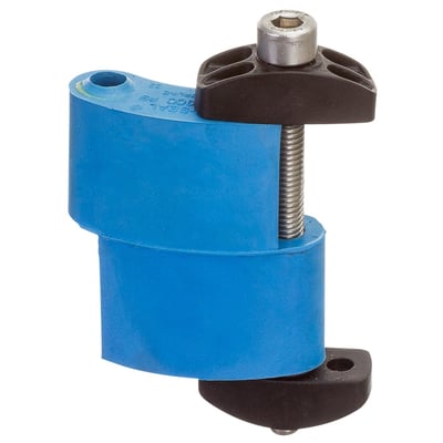 Link Seal® LS-310-B-A4 løst led i blå EPDM gummi med sort plastdetalje og bolt. Ses fra siden på hvid baggrund.