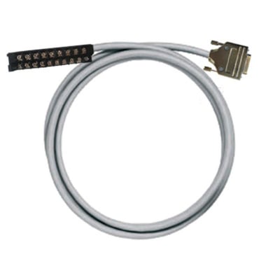 Weidmüller PLC-kabel til analoge signaler, 15-polet og 3,5 m langt, med gråt kabel og stik i begge ender.
