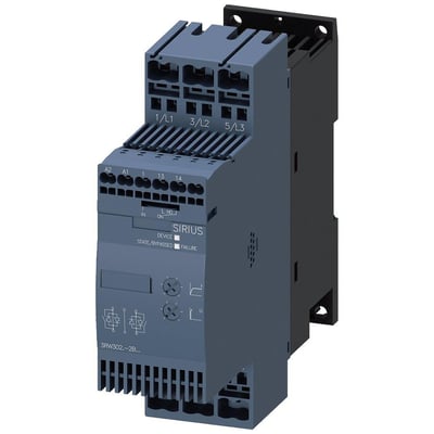 Siemens SIRIUS softstarter S0, 38A, 18,5kW med fjederterminaler og synlige mærkningsdetaljer på mørkeblå enhed.