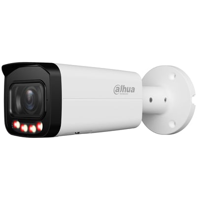 Dahua 2 MP netværks-bulletkamera med motoriseret 2,7–13,5 mm objektiv, hvidt hus og sort front med lysdioder.