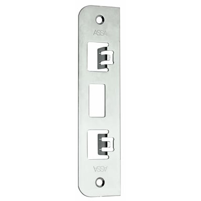 Plan slutblik fra Assa Abloy, model 1264-6, med aflange åbninger og to skruehuller i sølvfarvet finish.