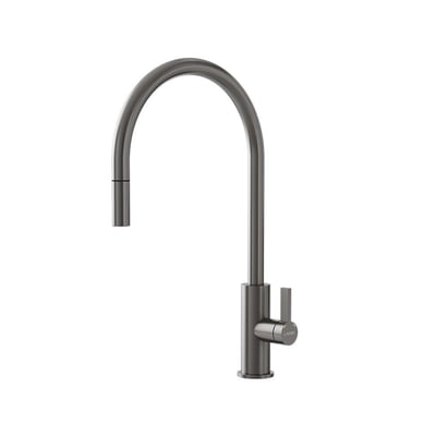 Lavabo Alkymist 587 RS køkkenarmatur i gunmetal med høj, buet C-tud, udtræk og 1-grebsbetjening.