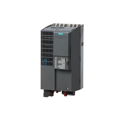 Siemens SINAMICS G120C motor, 15.0kW, 3AC380-480V, med integreret filter klasse A, set fra venstre med fokus på køleelementer og tilslutningsterminaler.