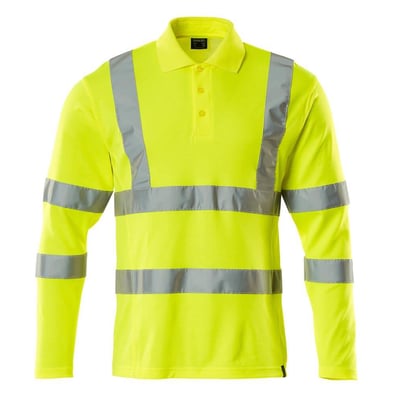Mascot Safe 18283 poloshirt i fluorescerende gul, størrelse 3XL, set forfra med grå reflekser på ærmer og krop.