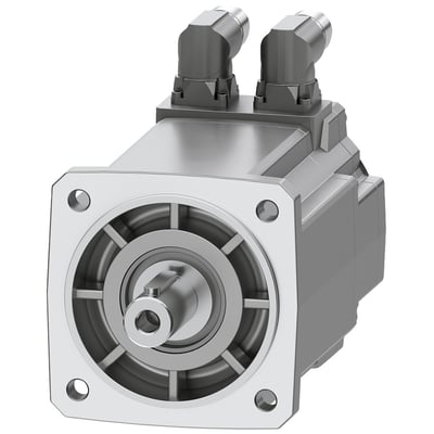 Siemens SIMOTICS S-1FK2 CT servomotor med 3,6 Nm moment og 0,94 kW effekt, vist med aksel og to vinklede DRIVE-CLiQ stik.