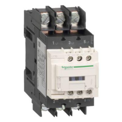 Schneider Electric TeSys D 3-polet kontaktor, 65A, 220VDC spole, vist fra siden med tydelige terminaler og mærkningsetiket.