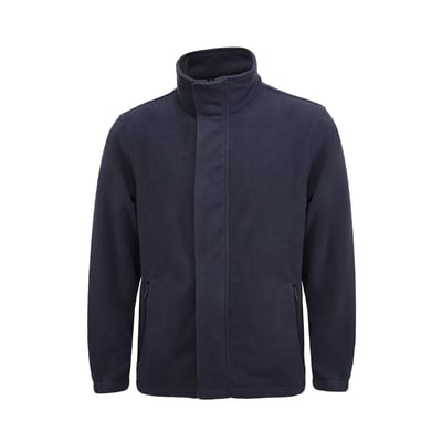 Lyngsøe Rainwear ARC fleecejakke LR11418 i mørk marineblå set forfra med høj krave og skjult lukning.