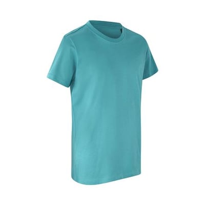 ID Identity økologisk børne T-shirt i støvet aqua, størrelse 4/6 år, fremstillet af certificeret bomuld.