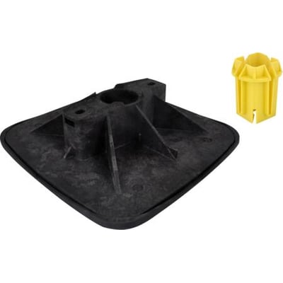 Walraven BIS Yeti støttesystem 335x335 i sort plast, med en gul indsats ved siden af på hvid baggrund.