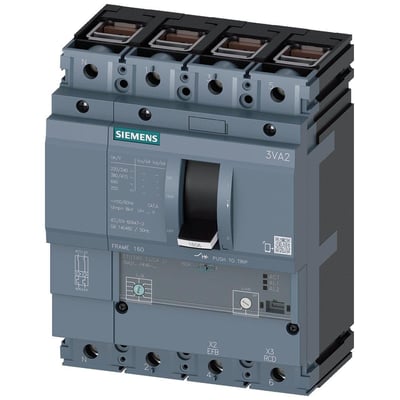 Siemens 3VA2 maksimalafbryder, 4-polet, 160A, med drejehåndtag i sort og mærket med 160A.
