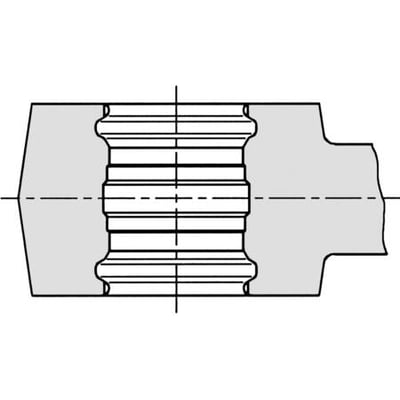 Illustration af en presning på et 20mm rør med præcise konturer, der viser Rems Mini-presstang G anvendelse.