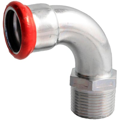 Unico forzinket overgangsbøjning 90gr med 22mm presmuffe og 3/4" udvendigt gevind.