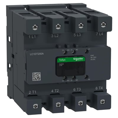 Schneider Electric TeSys Deca Advanced 4P kontaktor, 200A, med 48-130V AC/DC spole og EverLink-tilslutning.
