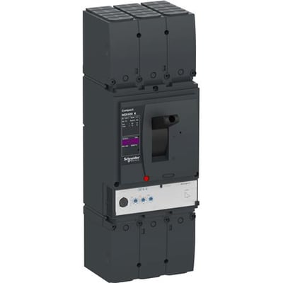 Schneider Electric ComPacT NSX400K 3-polet maksimalafbryder med MicroLogic 2.3 strømrelæ og 250A mærkestrøm i mørkegrå plast.